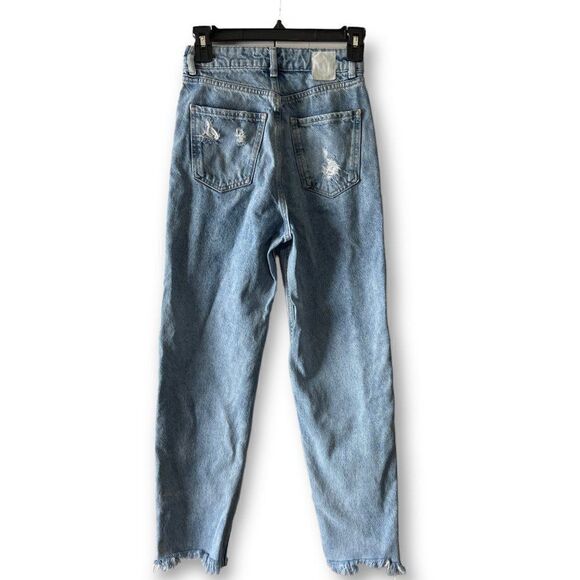 Zara Ripped Distressed High Rise Button Fly Straight Fit Mom Jeans Size: 0/24 - Picture 8 of 8
